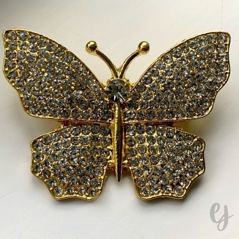 Celeste Gold Tone Butterfly Lapel Pin with Pavé Crystals